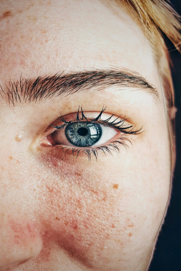 closeup of blue eye of highly sensitive person