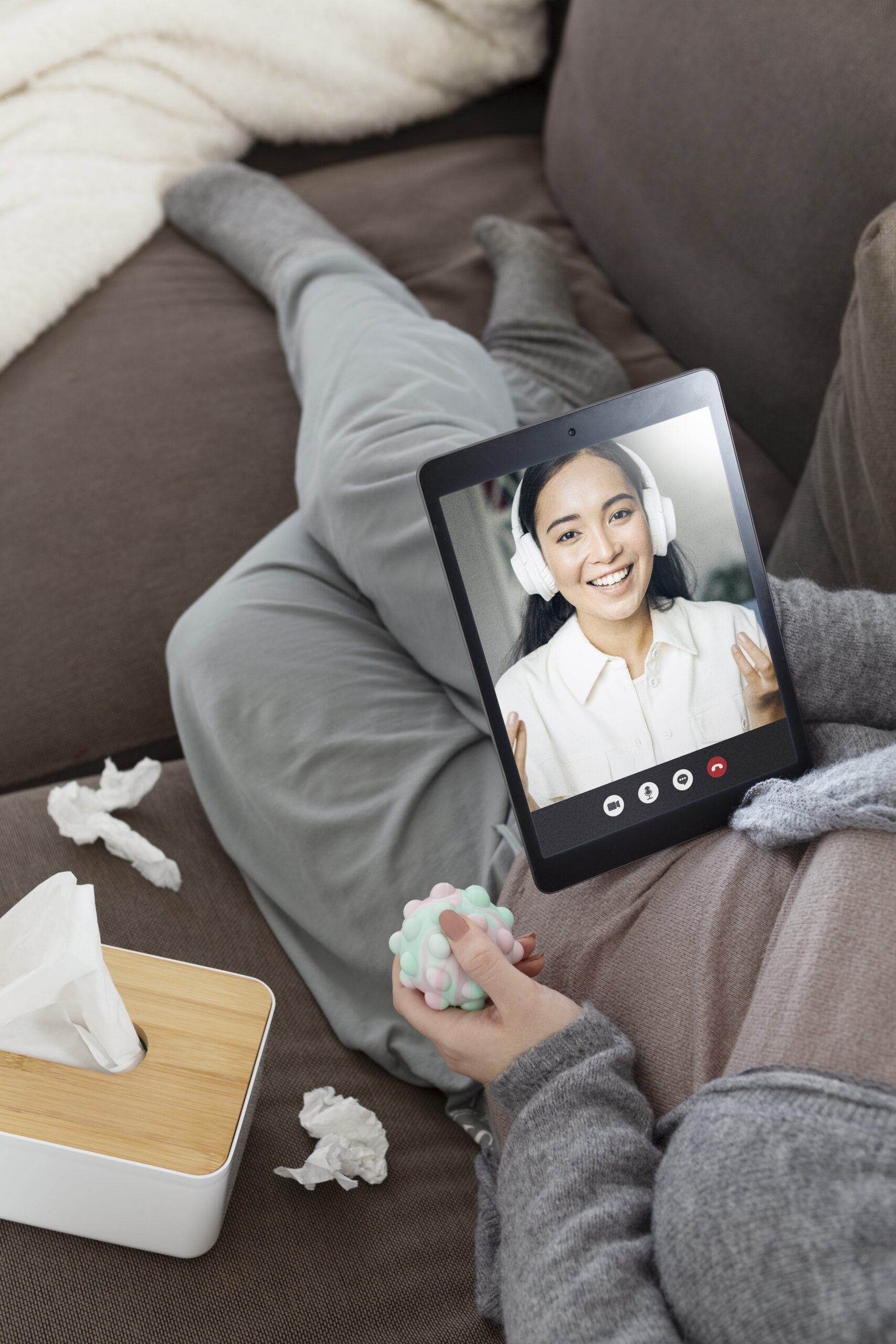 Woman on a video session with her therapist licensed in multiple states